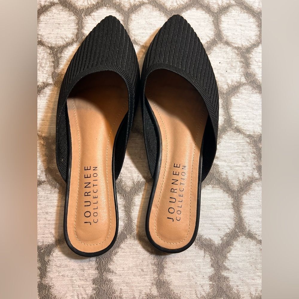 Journee Collection Textured Black Mules 8 Ribbed stretch material - Picture 8 of 11